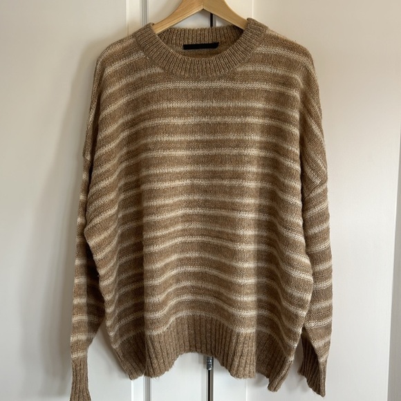 NEW Jenni Kayne Cocoon Crew Neck Sweater in Sand  Stripe Beige | size XL - Picture 7 of 10